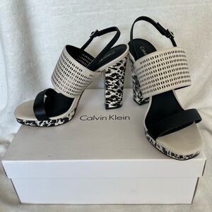 Calvin Klein Black and Cream Patterned Heels
